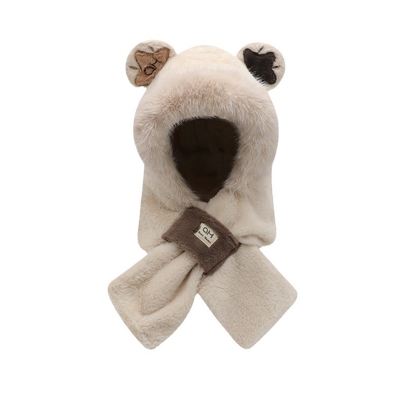 Añadir vello grueso lindos sombrero bufandas de oso en un conjunto de dos piezas para mujeres otoño y invierno nuevo buñuelo de peluche cálido con sombrero