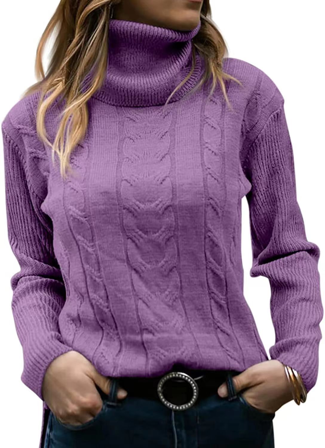 Dames herfst en winter nieuwe effen kleur coltrui retro lange mouwen dames trui_voghion.com