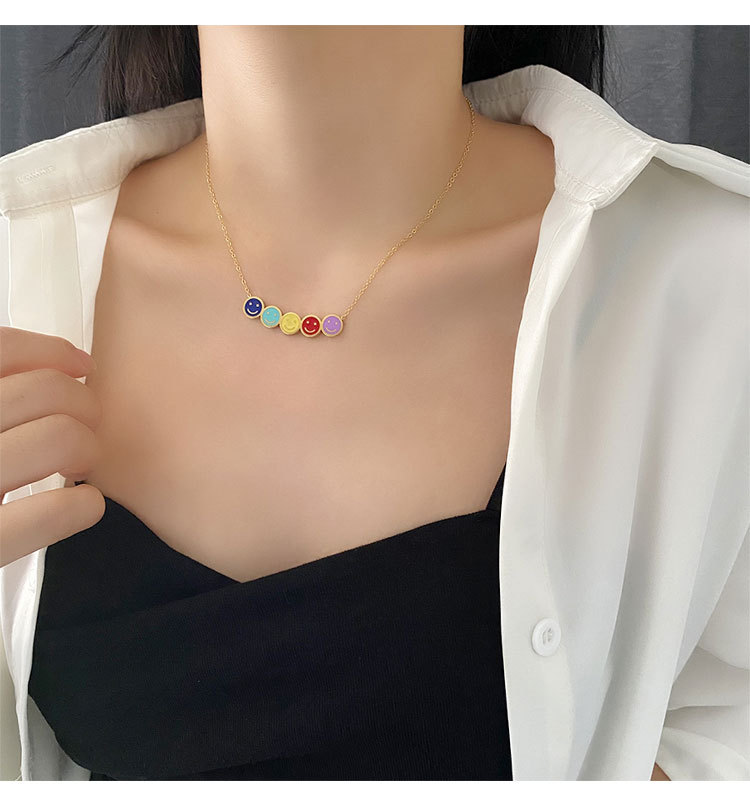 Fashion Smiley Face Titanium Steel Enamel Necklace 1 Piece