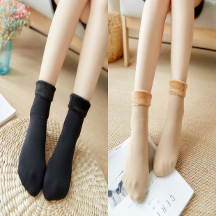Unisex Velvet Thickeneded Snow Socks Brushed Warm Bare Leg Artifact Mid-Tube Floor Socks for Women Factory Direct Sales