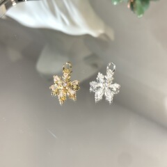 保色14k微镶锆石雪花吊坠diy饰品散珠串珠水晶配件