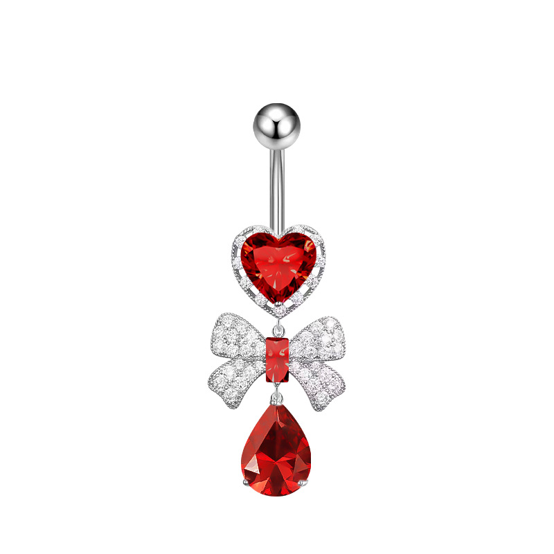 Nouveau piercing nombril sexy en acier inoxydable avec nœud papillon et zircon en forme de cœur_voghion.com