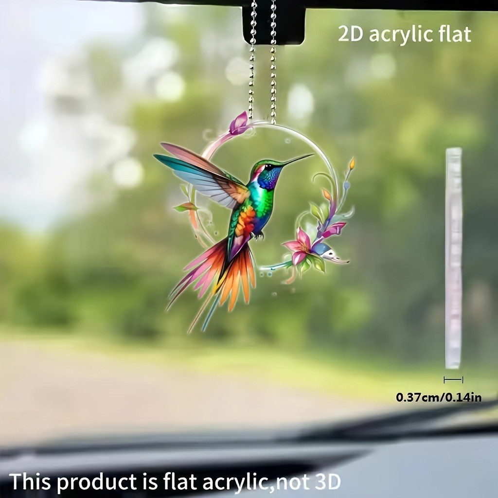 Nuevo adorable colgante de pájaros acrílico plano transfronterizo espejo retrovisor interior decoración colgante de llaver image 3