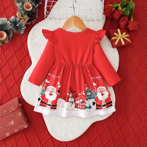 Baby Spring and Autumn Long Sleeve Dress Santa Claus Print Children's Dress