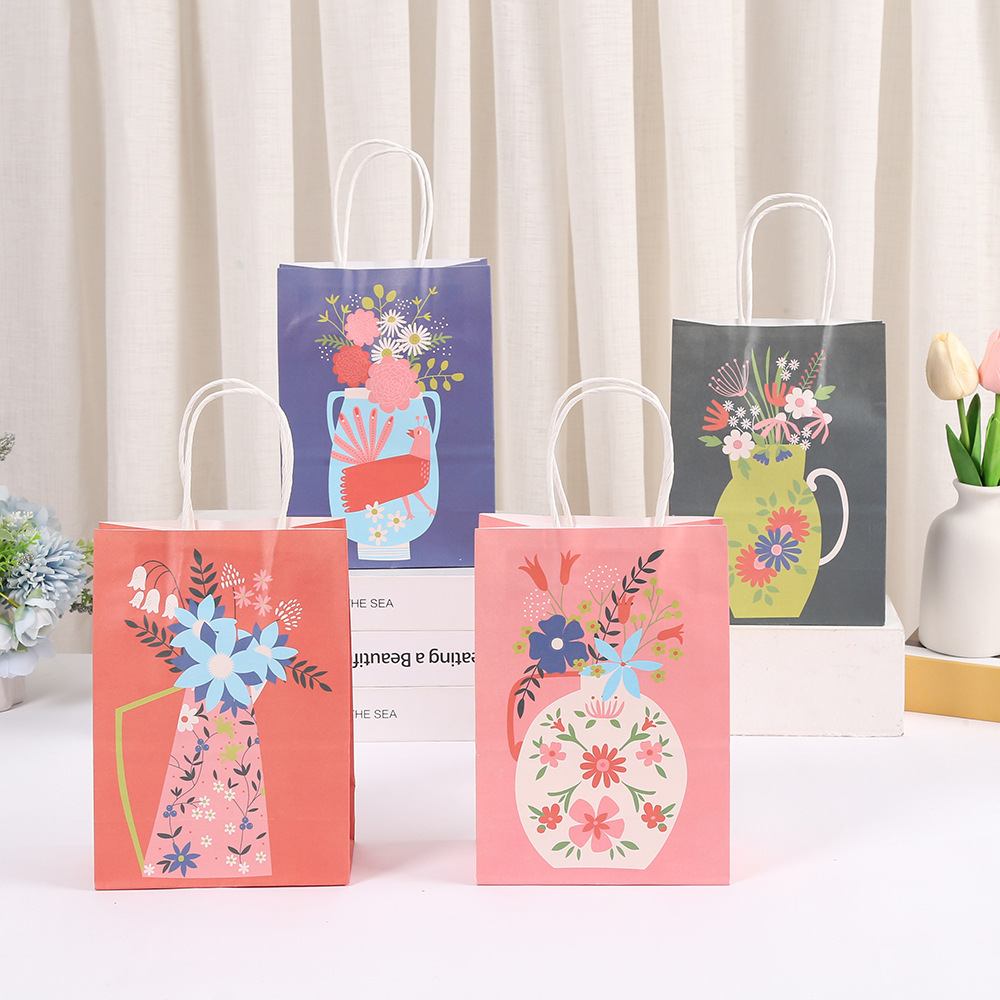 ins风小清新花瓶牛皮纸袋花瓶彩色印刷手提袋礼品打包袋礼物批发