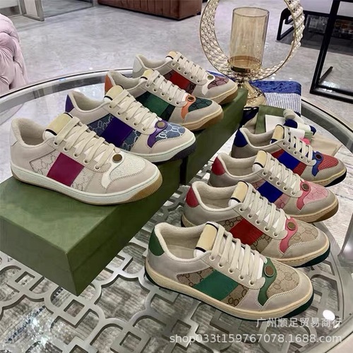 European Station Dirty Shoes for Women and Men, Couple Compatible, Versatile, Genuine Leather, Retro, Distressed, Floral Patterns, Small Dirty Shoes, Flat Sole, Casual and Sports Shoes