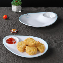 密胺塑料小吃盘子饺子盘带醋碟商用创意凉菜盘日式子母分格盘餐具