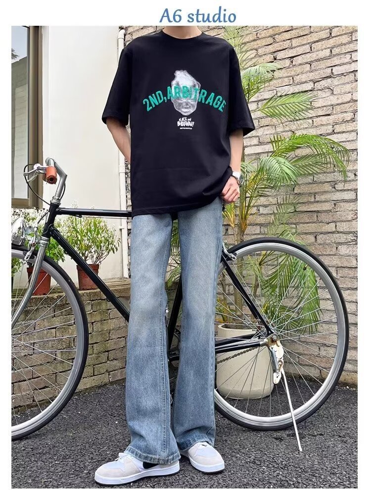 Vêtements pour hommes Vibe Jeans hommes printemps rétro lâche droit délavé vieux pantalon évasé à fermeture éclair 2024_voghion.com