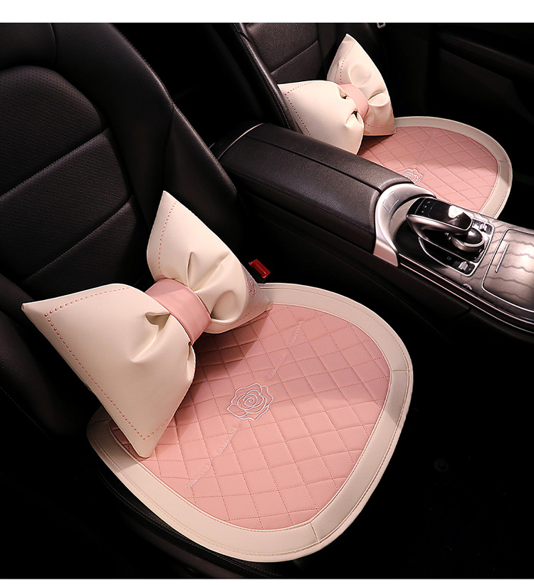 Simple Cute Cartoon Car Cushion Four Seasons Universal Single Piece Leather Camellia Women's Seat Cover Half Bag Seat Cushion