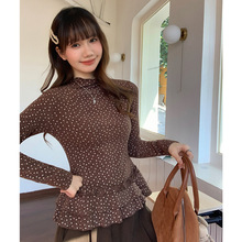 实拍#碎花半高领打底衫女外磨毛2026春冬长袖T恤拼接下摆花边