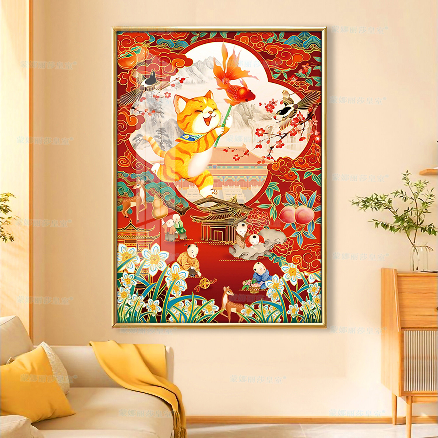 Mona Lisa, Gato de la Suerte en Punto de Cruz Real, Año Nuevo 2026, Nuevo Modelo, Festival de Primavera, Decoración para Sala de Estar o Entrada, Bordado a Mano con Hilo image 3