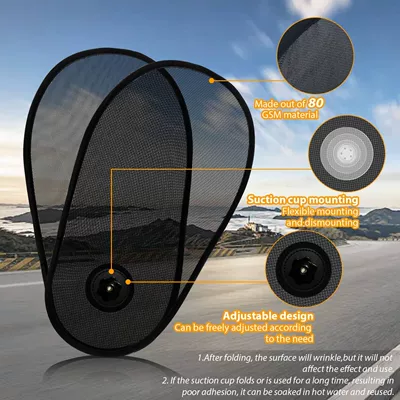 Universal Rotating Side Window Sunshade Sun Protection Mesh Summer Heat Insulation Mesh Sunshade with Suction Cup Car Sunshade (Sun shade) - black-40cm-length-x-21cm-width-2-piece-set-ideal-for-driver-passenger-and-rear-window