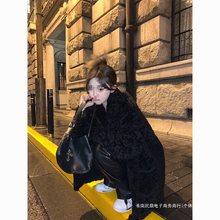 黑色皮毛一体仿貂毛翻领羊羔毛外套女冬加厚毛毛外套