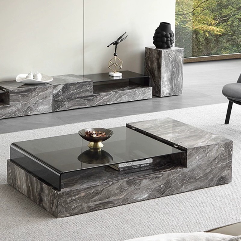 Italiano minimalista moderno Rock placa mesa de té TV gabinete combinación de luz de lujo grande y pequeño apartamento sala de estar rectangular mesa de té de vidrio