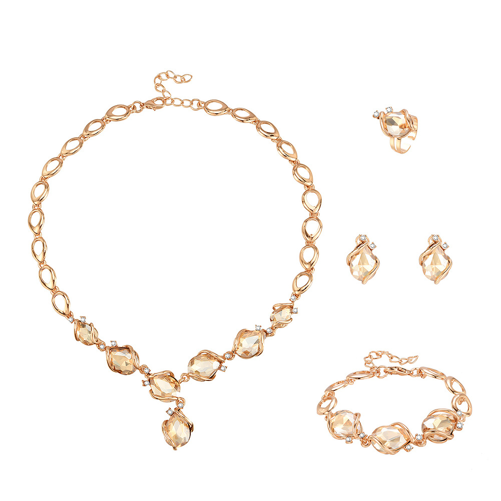 nouvelle mode simple alliage premier collier et boucles d39oreilles ensemble de bijoux de mariage de marie en quatre picespicture2