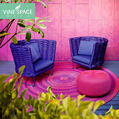 户外藤编沙发单人椅阳台小茶几庭院露天家具北欧休闲藤椅个性创意|ms