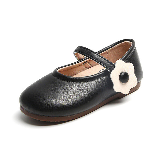 Children's Leather Shoes 2024 Spring Style Round Toe Girls Fashionable Princess Shoes Flower Baby Shoes Cross-border