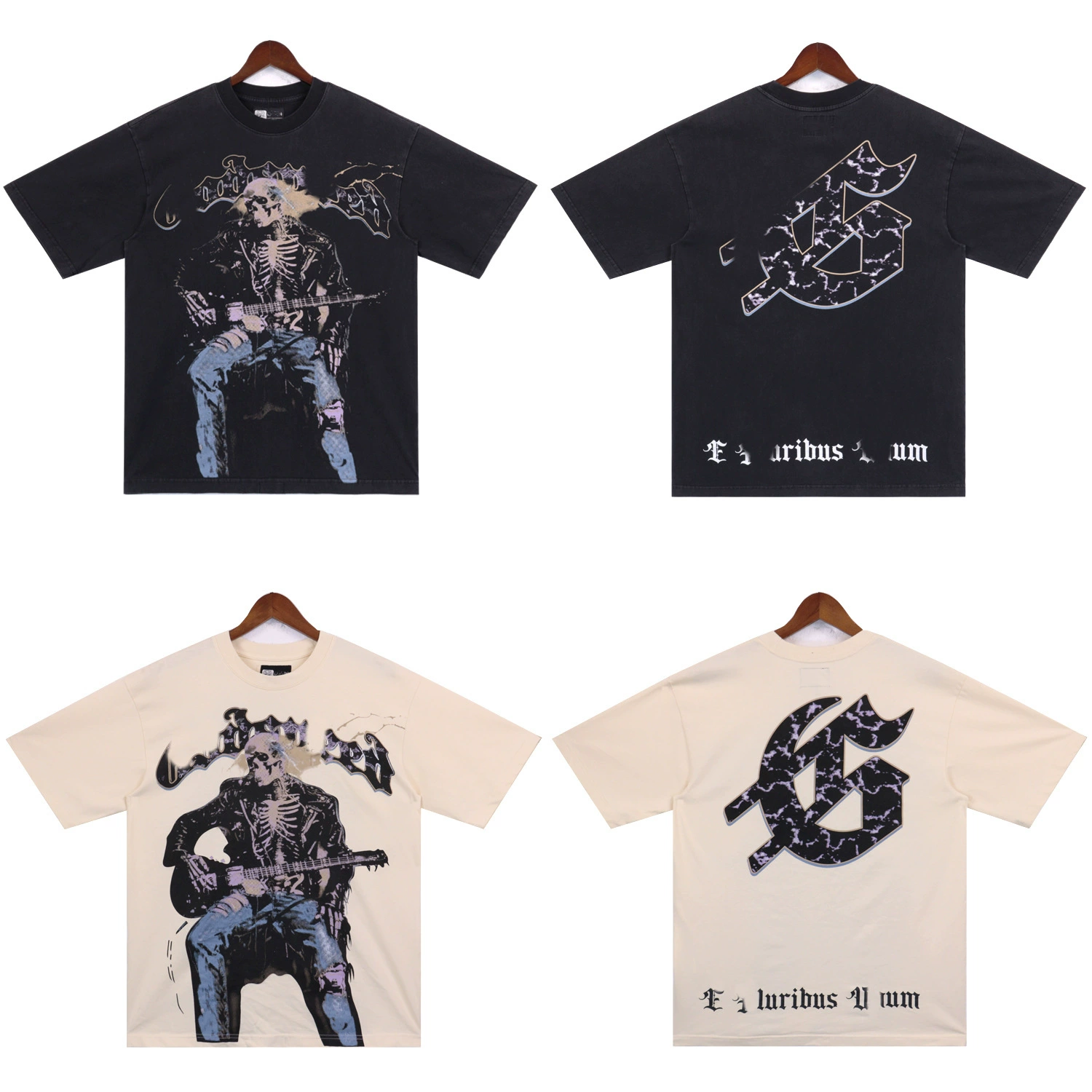 Американская модная футболка для стирки воды GODSPEED алфавит играет на гитаре с черепом джинсовой принтом летом повседневные короткие рукава для мужчин