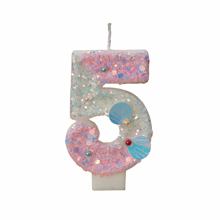 Vela numérica degradada rosa con perlas y conchas, creativa, para Amazon – Producto transfronterizo exclusivo