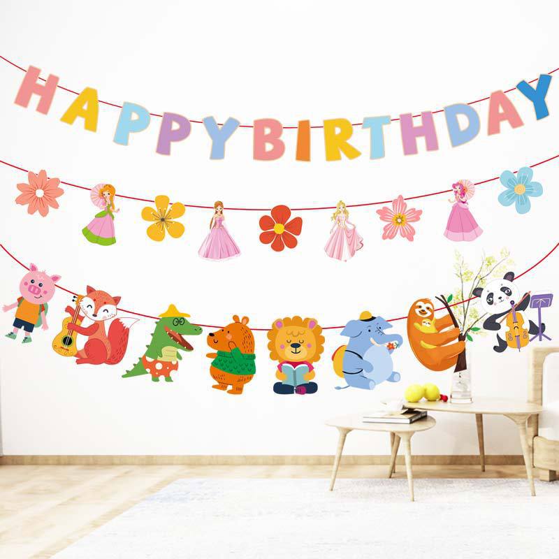 Artículos de decoración de fiesta de bandera de celebración de cumpleaños decoración de cumpleaños de bebé decoración de escena diseño de pared de fondo banner banderín bandera colgante