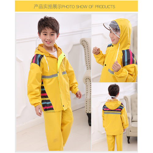 Wholesale boys and girls split raincoat and rain pants set double layer kindergarten primary school students waterproof raincoat for cycling and hiking