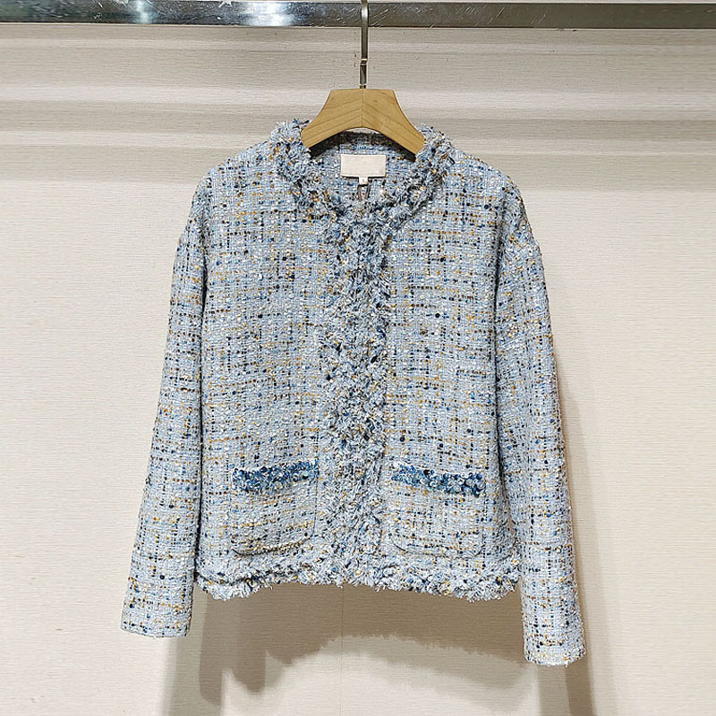 1 Piece Minimum Order 2025 Autumn Women's Xrj5W05D Round Neck Tassel Tweed Small Fragrance Long-Sleeved Jacket S250689
