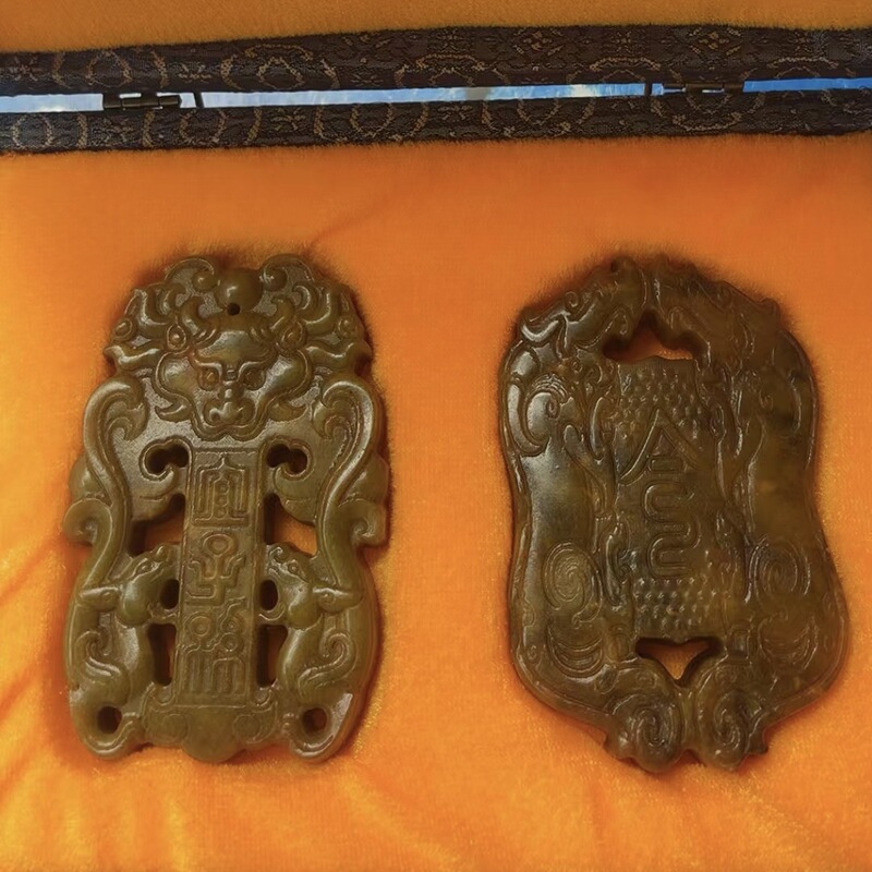 直播供货仿古做旧工艺品岫玉做旧 古风配饰 福字吉祥套盒玉牌批发|undefined