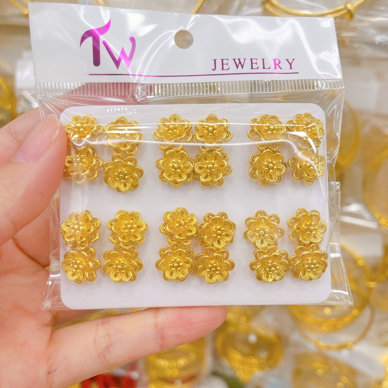 跨境耳饰仿黄金耳钉铜镀金花朵蝴蝶圆珠珠耳环饰品时尚甜美精美|undefined