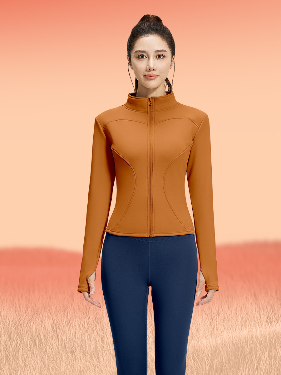 Juyi Tang otoño y invierno más terciopelo engrosado conjunto de ropa de yoga desnudo sensación delgada alta elástica a prueba de viento conjunto de acondicionamiento físico mujer
