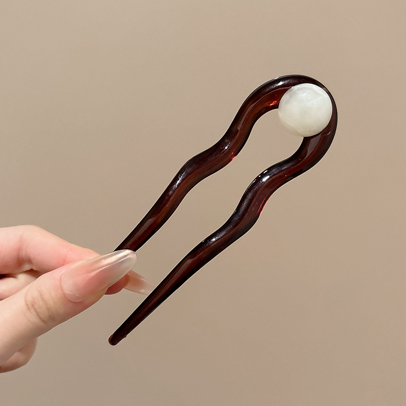 Horquilla en forma de U de cabello perezoso, cabeza de bola femenina, artefacto fijo, temperamento de sentido avanzado, peinado, horquilla para el cabello en la parte posterior de la cabeza, tocado