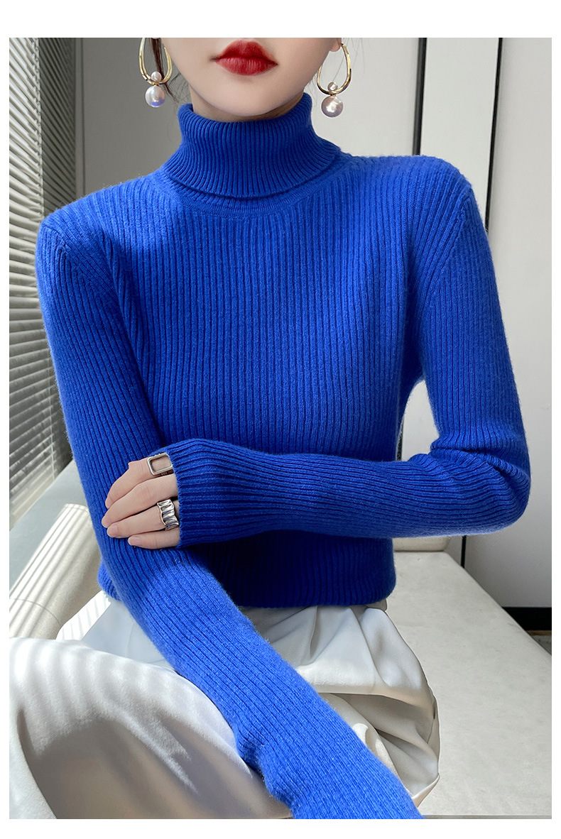 Women's Clothing High Neck Sweater Solid Color Thick Long Sleeve Slim Fit High Elastic Knitted Base Layer Winter Innerwear_ecoleips.com