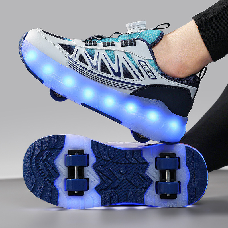 Cross-Border Popular Four-Wheel Heelys Shoes, Rechargeable Wheel Shoes, Eight-Wheel Detachable Roller Skates for Students to Go to and from School, Export