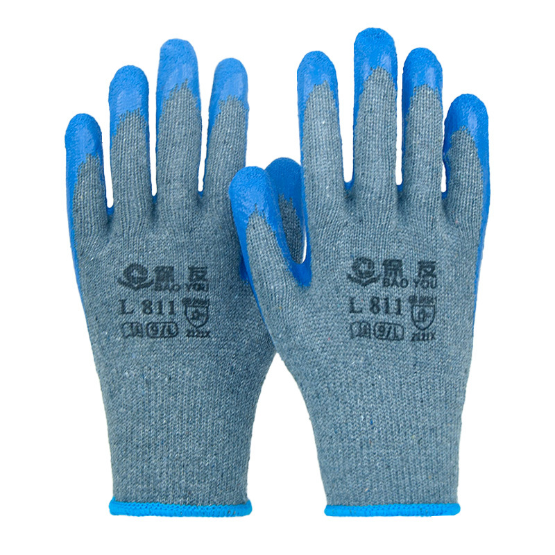 Xingyu Baoyou L811 hilo de algodón estirado inmerso resistente al desgaste y antideslizante guantes duraderos de protección laboral del sitio de construcción