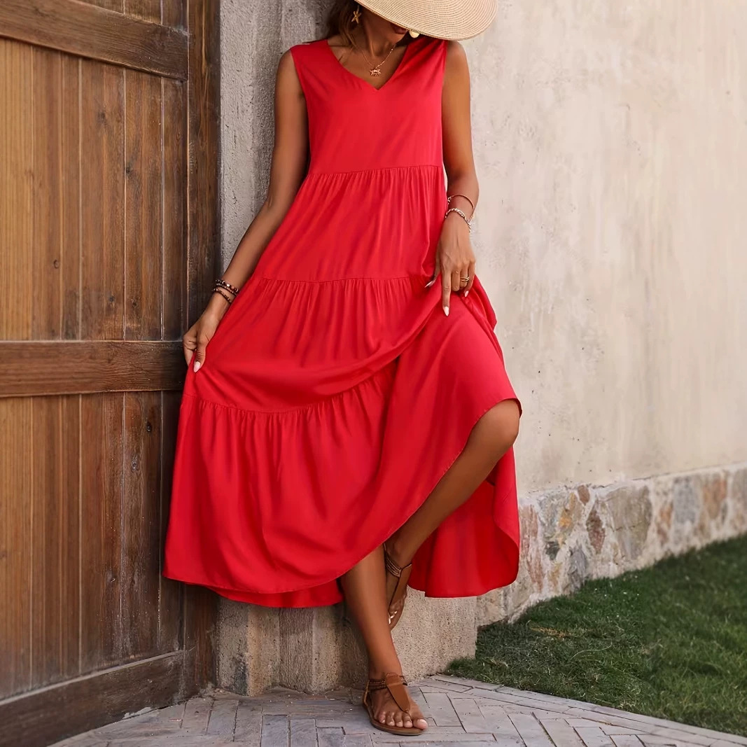 Vestido sin mangas entallado rojo