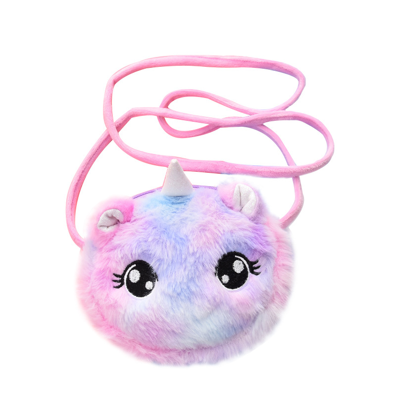 Estilo coreano de dibujos animados lindo unicornio felpa pequeña bolsa de hombro chica estudiante hombro mensajero bolsa de almacenamiento de bebé monedero