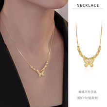 S925纯银串珠蝴蝶吊坠项链2025新款韩版时尚简约百搭高级感锁骨链