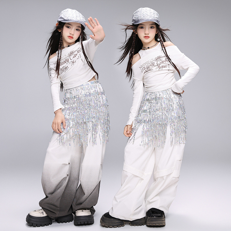 재즈 댄스 코스튬 걸즈 한국 스퀸 아트 커튼 세트 어린이 재즈 스트리트 댄스 어린이 패션 의상 설날 의상