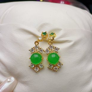 Natural New Burmese Laokeng Jade Ice for Men and Women Ruyi Earrings Earrings Silver Inlaid Lovers Jade Earrings