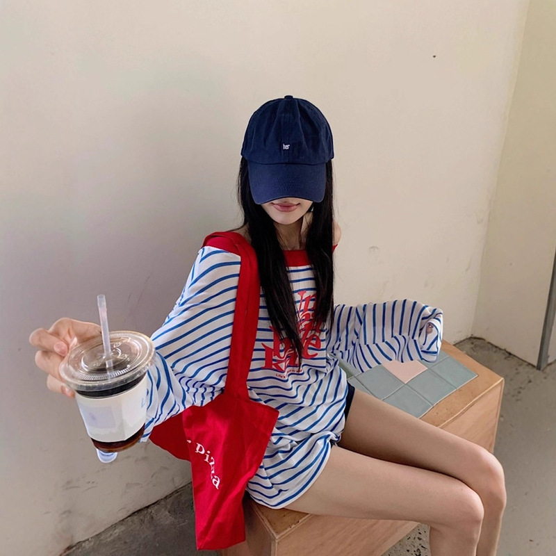 纯欲辣妹露肩撞色条纹薄款防晒衫女夏季宽松休闲中长款气质上衣|undefined