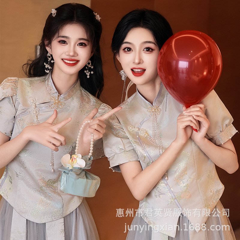 Bridesmaid's Dress Chinese Women's 2025 New Summer Beautiful Sister Group Wedding Dress Small High-end Cheongsam Bridesmaid's Dress