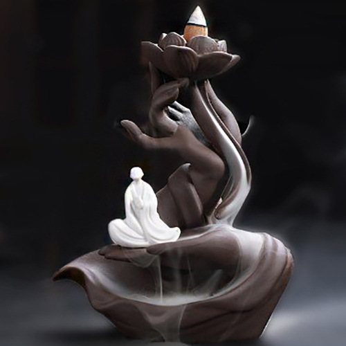 New Zen Zen Buddha Hand Lotus Heart Creative Backflow Incense Burner Purple Sand Sandalwood Incense Burner Home Accessories Ornaments Best Selling Cross-Border