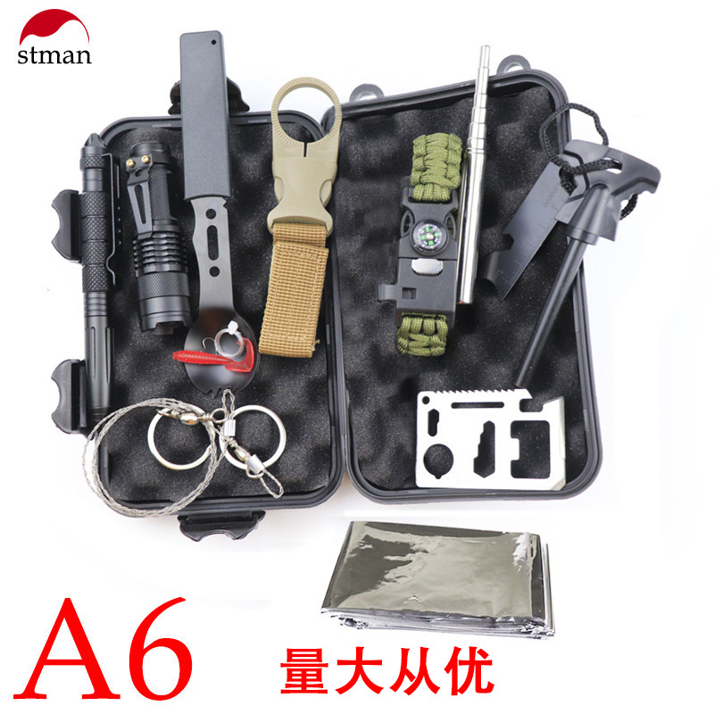 Kit de supervivencia para emergencias al aire libre, herramientas de supervivencia para acampada, kit de primeros auxilios.