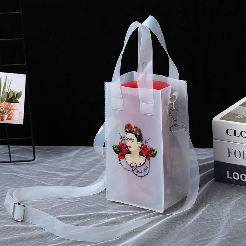 Pvc防漏水水杯开水瓶袋手提透明礼品袋斜跨单肩包装袋收纳