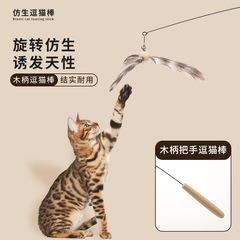 メーカー卸売ペットおもちゃ木製ハンドル猫からかいスティック猫インタラクティブ自己幸福羽ロングロッド交換可能なヘッド猫からかいスティック