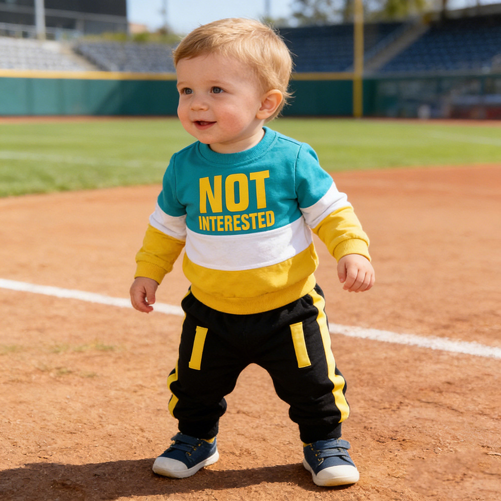 Children's clothing boys spring and autumn clothing set new small and medium-sized boys letter Sports color matching two-piece set a generation of hair