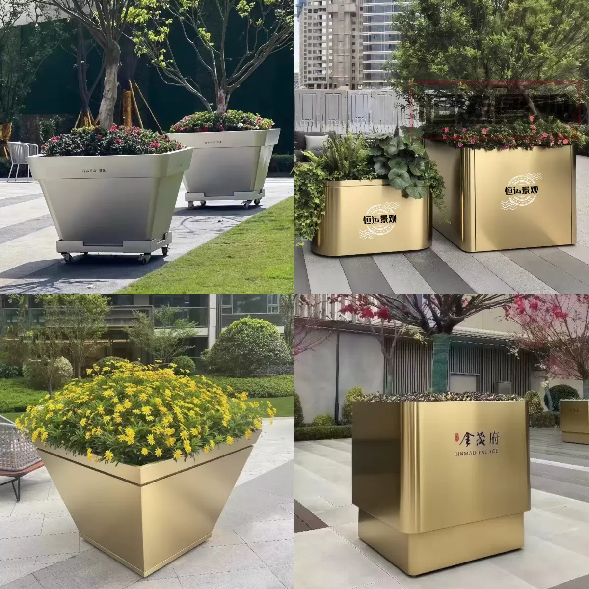 户外铁艺花箱可移动种植槽不锈钢大树池景观花架广场花坛室外花盆