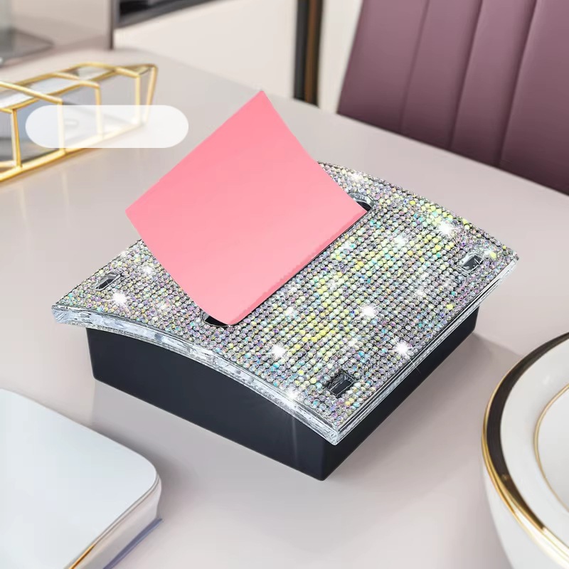 Diamond-Studded Sticky Note Holder Plastic Sticky Note Holder Reusable Sticky Note Box Tissue Box
