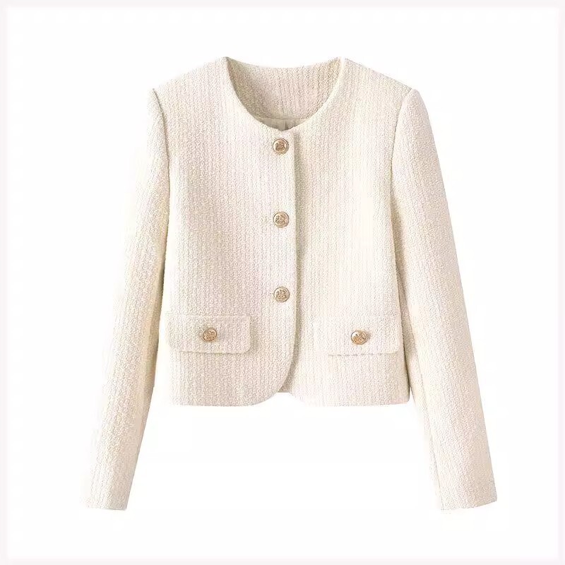 Small Single-breasted Crewneck Short Coat Women's 2025 Spring and Autumn Casual All-match OL Fashionable Western Style Long-sleeved Top