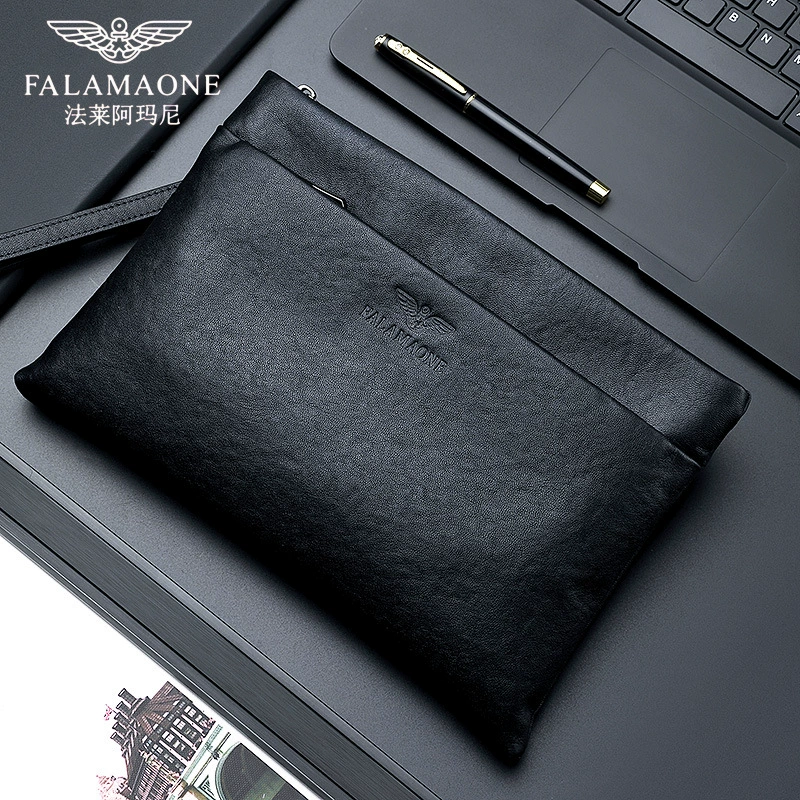 法莱阿玛尼 Men's black one-shoulder bag for leisure, leather backpack, genuine leather