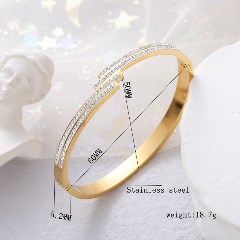 Zircon Inlay Material Basic Classic Style Commute Geometric Stainless Steel Asymmetrical Inlay Zircon Bangle